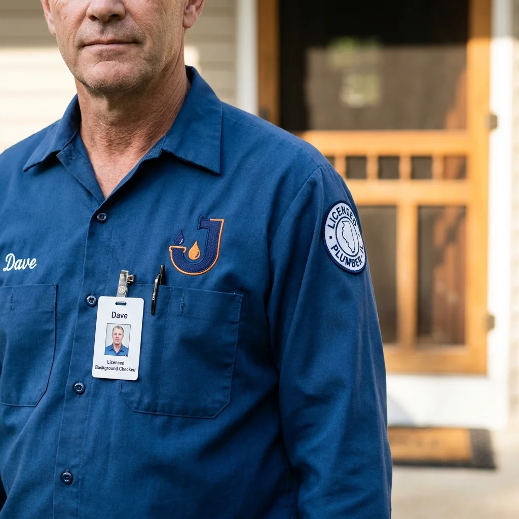 Licensed plumber showing ID badge in Greenvale, NY