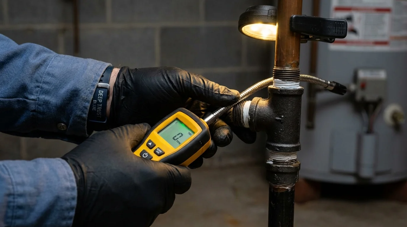 Gas leak detection with electronic sniffer by Johns Plumbing LLC in Greenvale