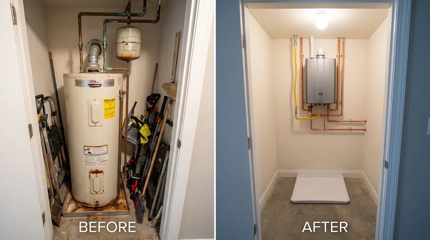 Tank water heater versus wall-mounted tankless unit comparison for Greenvale, NY homeowners